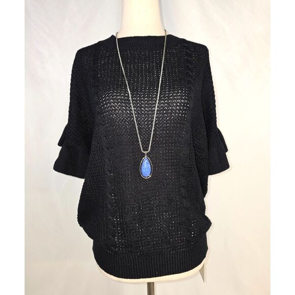 Women's Black Knit Ruffle Sleeve Sweater Size Medium - Picture 4 of 9